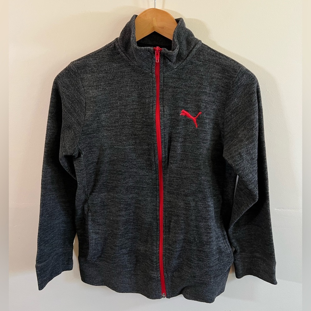Puma Boys Full Zip Athletic Sweatshirt Youth L 12/14 Gray Red
